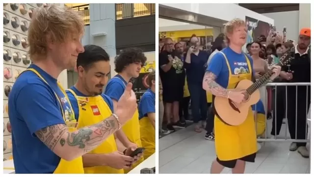Ed Sheeran sorprendió al trabajar y cantar en una tienda de Lego